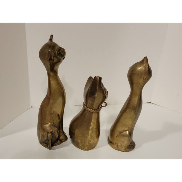Vintage Set of 3 Whimsical Hollow MCM Brass Cat Figurines Statues - Picture 5 of 9